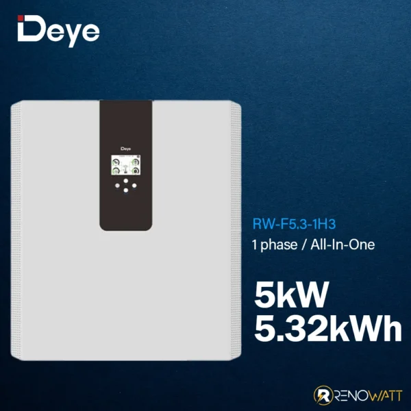 Μονοφασικό σύστημα AIO 5kW Inverter και μπαταρία LiFePO4 5.32kWh DEYE